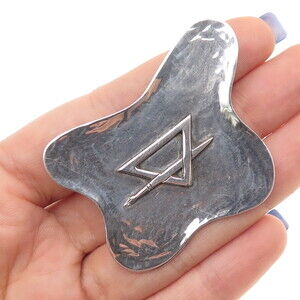 ARTE 925 Sterling Silver Vintage Modernist Abstract Hammered Pin Brooch